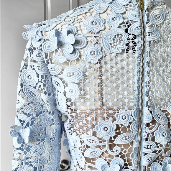 ❌SOLD❌ SELF-PORTRAIT Pale Blue Floral Guipure Lace Long Sleeve Dress - Picture 5 of 10